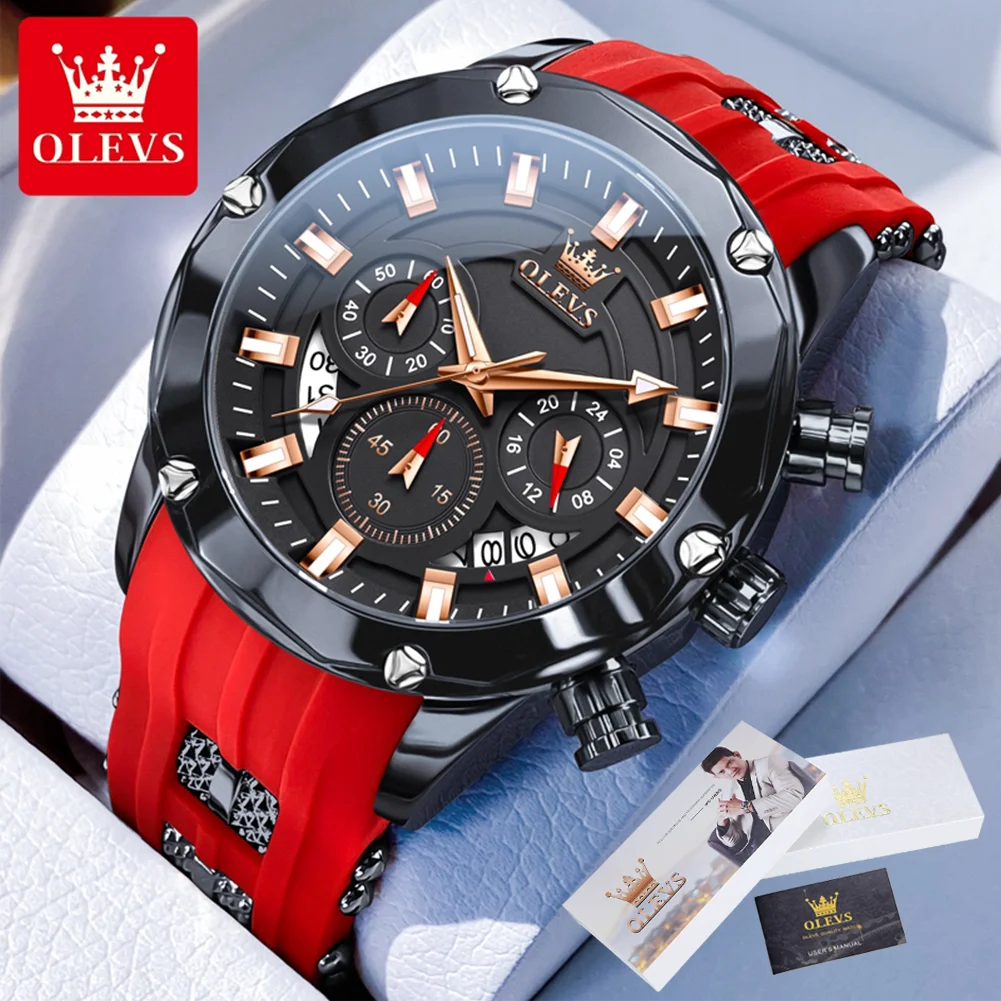 OLEVS Original Men\'s Watch Business Sports Multi functional Calendar Time Code Watch Silicone Band Luxury Brand Quartz Men Watch