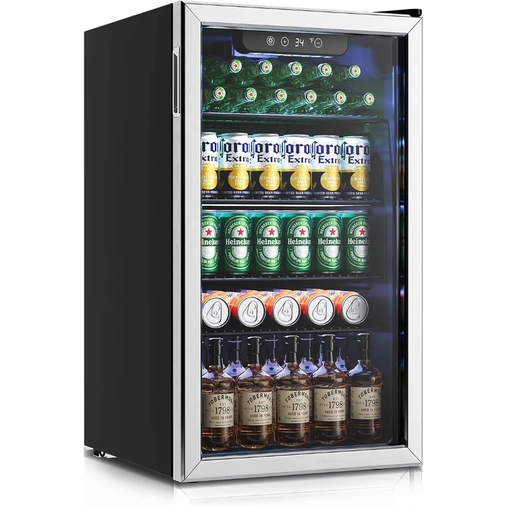 

Beverage Refrigerator, 126 Can Mini Fridge Glass Door, 4 Adjustable Shelves, 3.2 Cu.Ft Refrigerator Display Case