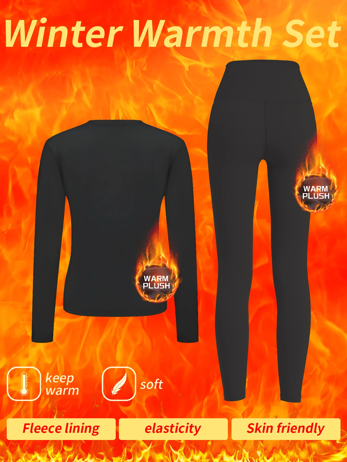 Autumn and winter women's fleece thermal underwear set, comfortable high-waisted leggings and top, yoga, winter ski sportswear