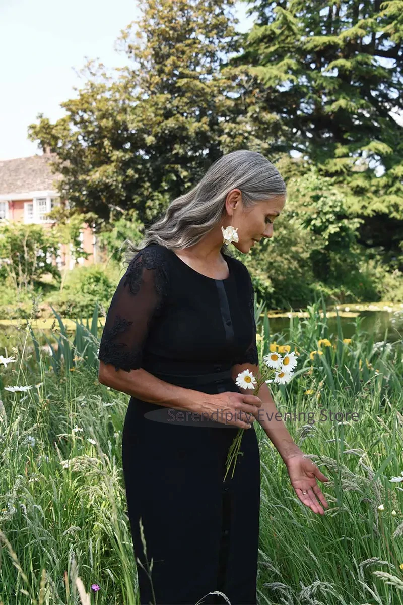 Customized Black Mother of Bride Dress for Women Sheath Tea Length Prom Dress for Party Modern Evening Gowns Midi