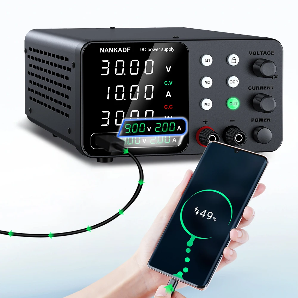 30V 5A 10A Laboratory Power Supply Triple Storage Switching Power Supply 5V2A DC Regulated Power Supply for Type-C Interface