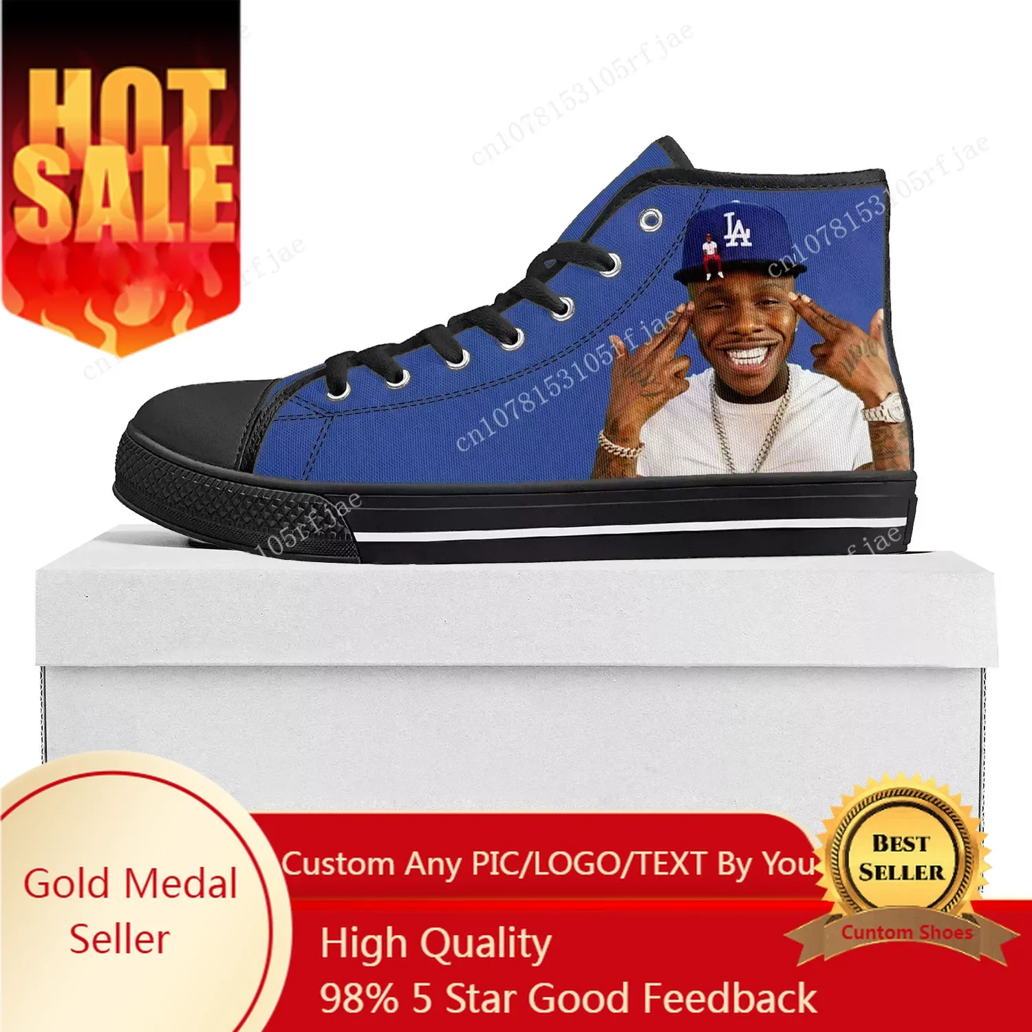 

DaBaby Rapper Music Pop Blue High Top High Quality Sneakers Mens Womens Teenager Canvas Sneaker Casual Couple Shoes Custom Shoe