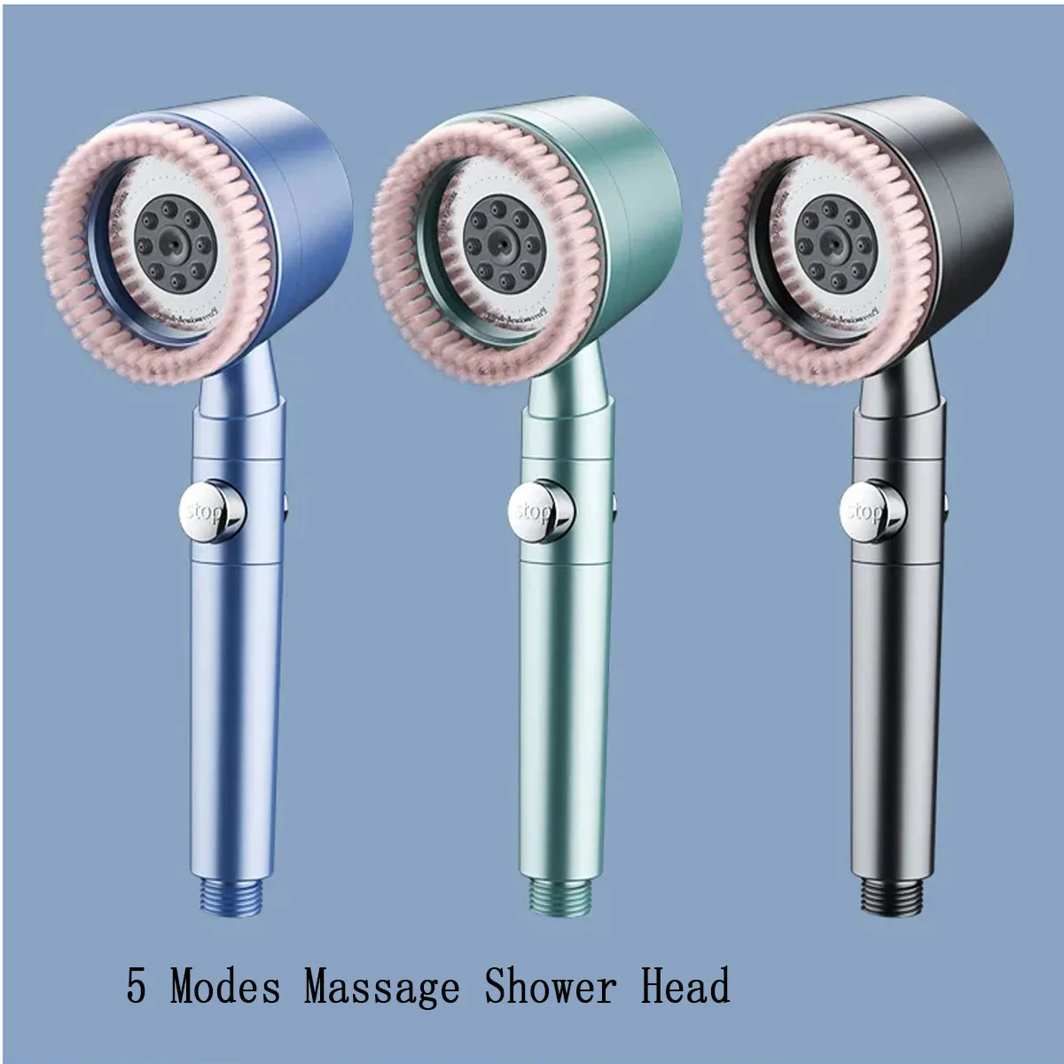 

New Upgraded 5 Modes Adjustable Large Panel High Pressure Shower Head with Massage Brush Large Flow One-key Stop Bathroom Shower