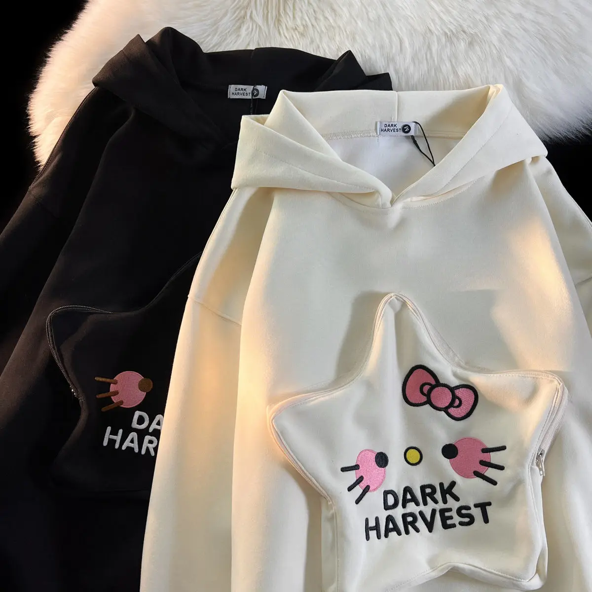 Sanrio Hello Kitty 100% algodón pesado 2024 primavera otoño Sudadera con capucha estudiantes viento perezoso marea suelta ins Tops abrigo regalos