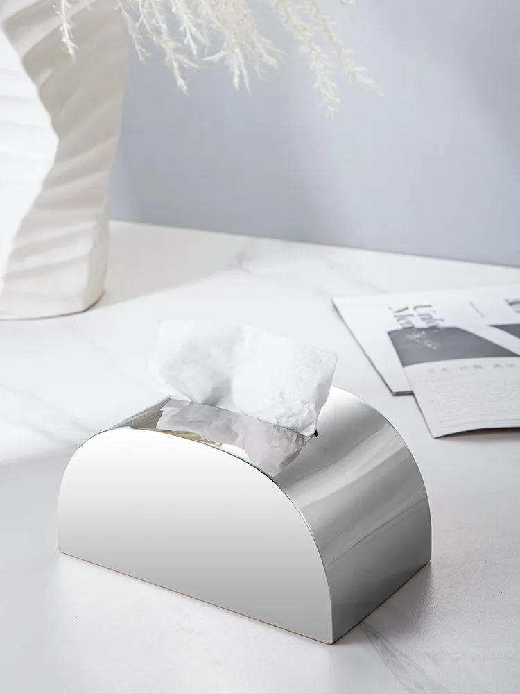 

Semicircular curved tissue box Stainless steel metal pumping carton Advanced sense sample room Creative ornament Home soft