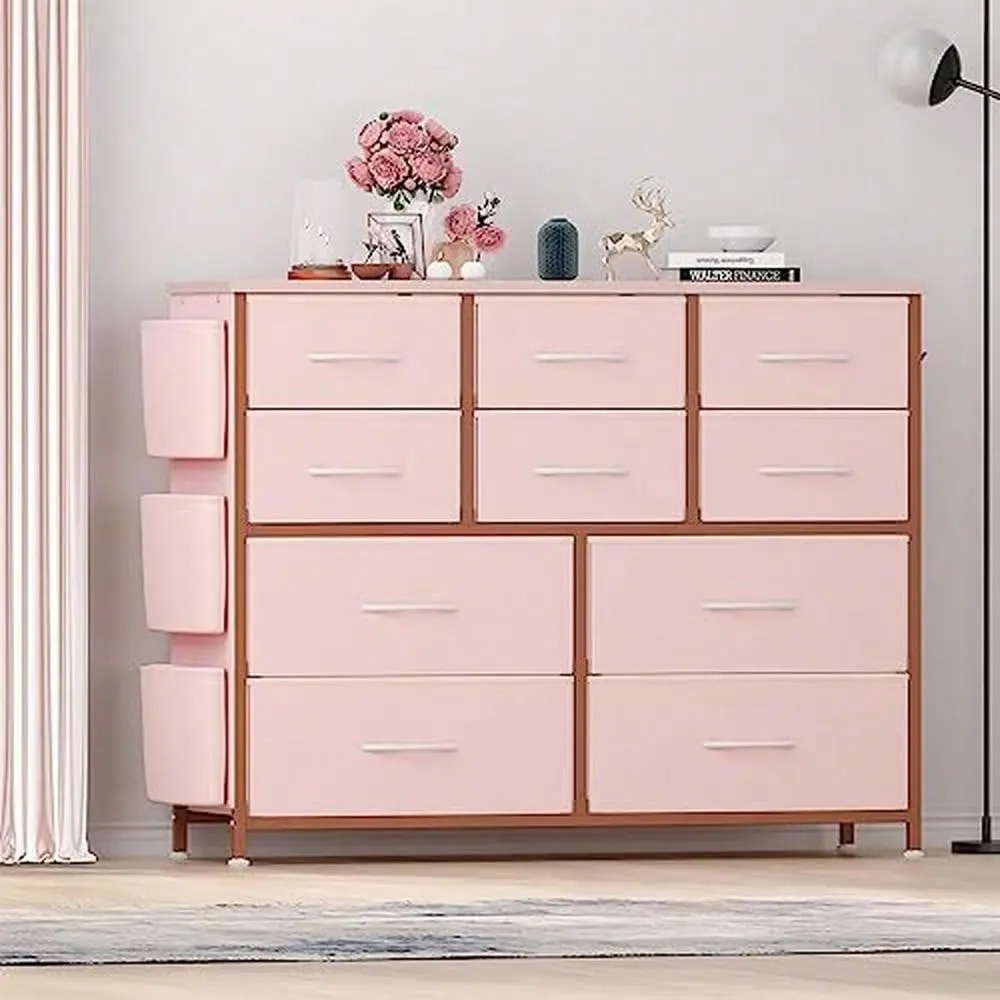 

10 Drawer Tall Dresser With Sturdy Steel Frame And Wood Top For Bedroom Nursery Living Room And Closet Modern Fabric Storage