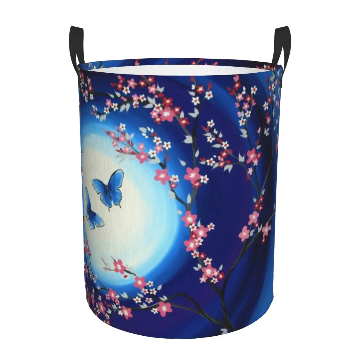 Japanese Cherry Blossoms Butterflies Laundry Basket Collapsible Flower Floral Clothes Hamper for Nursery Kids Toys Storage Bag