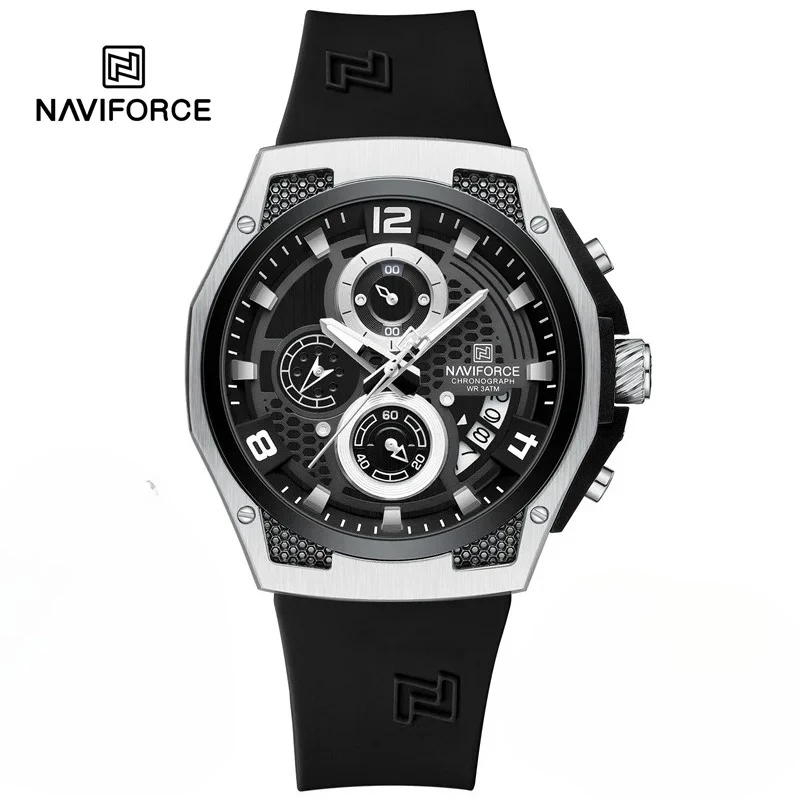 

NAVIFORCE NF8051T модные мужские силиконовые ремешки повседневные спортивные водонепроницаемые мужские кварцевые часы 3ATM