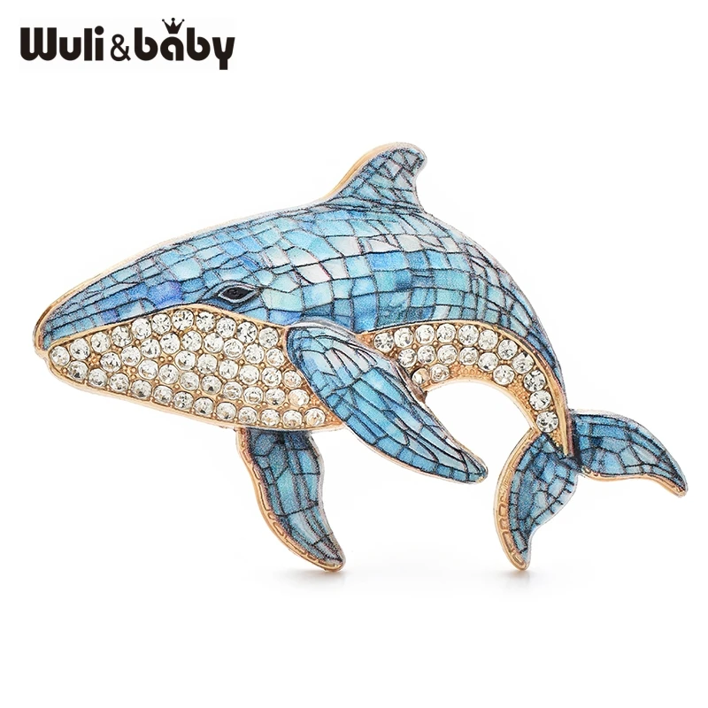Wuli&baby Strass-Wal-Broschen, schöne 4-farbige Seefisch-Tierbrosche für Damenkleidung, Rucksacknadeln, Geschenke