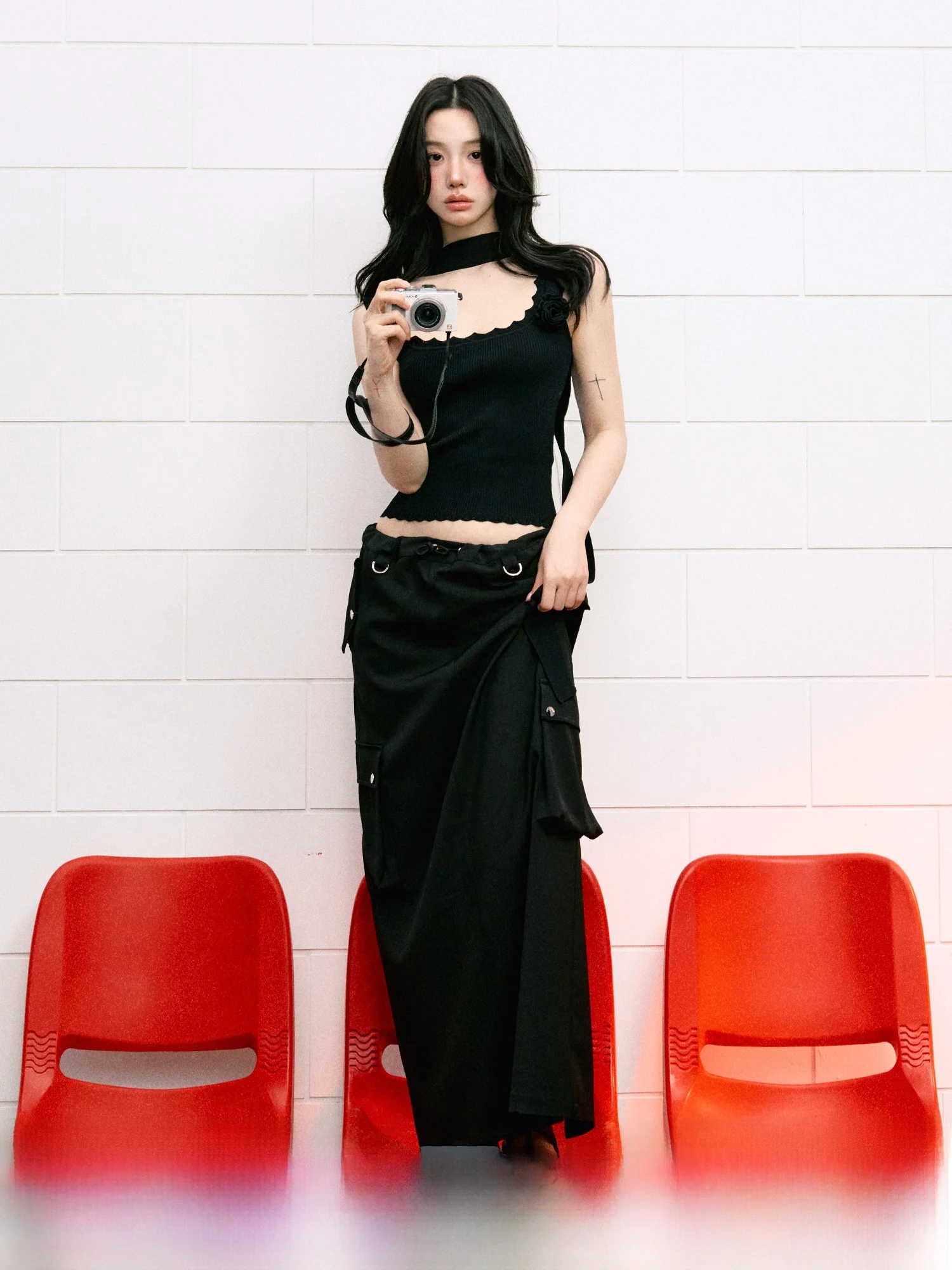 

La Lune Du Ciel Bla Low Waist Long Workwear Skirt Women's Summer American Retro Straight Cut Versatile Long Skirt