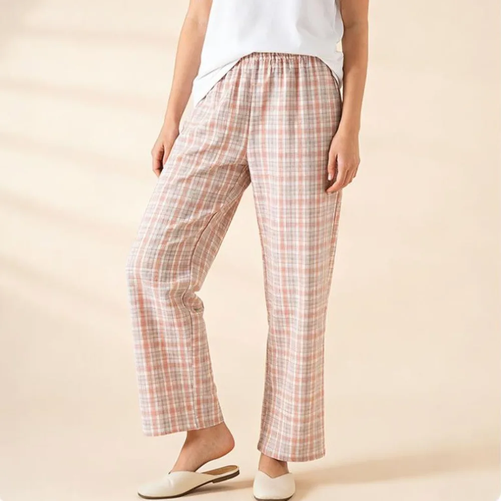 

Casual Plaid Print Couple Sleepwear Sleeping Pants Lounge Wear Simmer Cotton Trousers Pyjamas Bottoms Homewear Elastic Pants