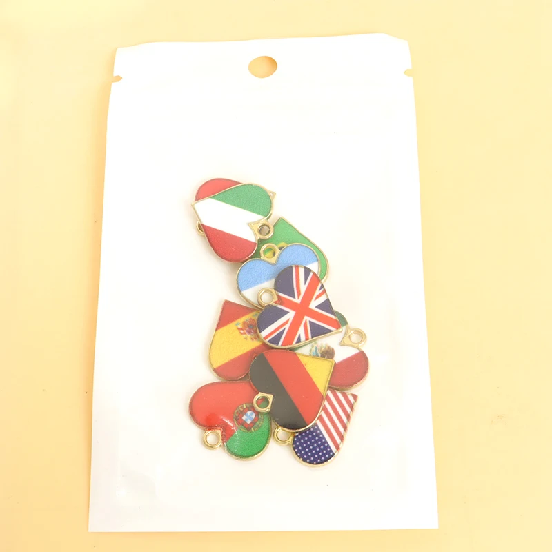 10pcs National Flag Pattern Heart Enamel Charms Jewelry DIY for Independence Day or Any Holiday Necklace Keychain Alloy Pendants