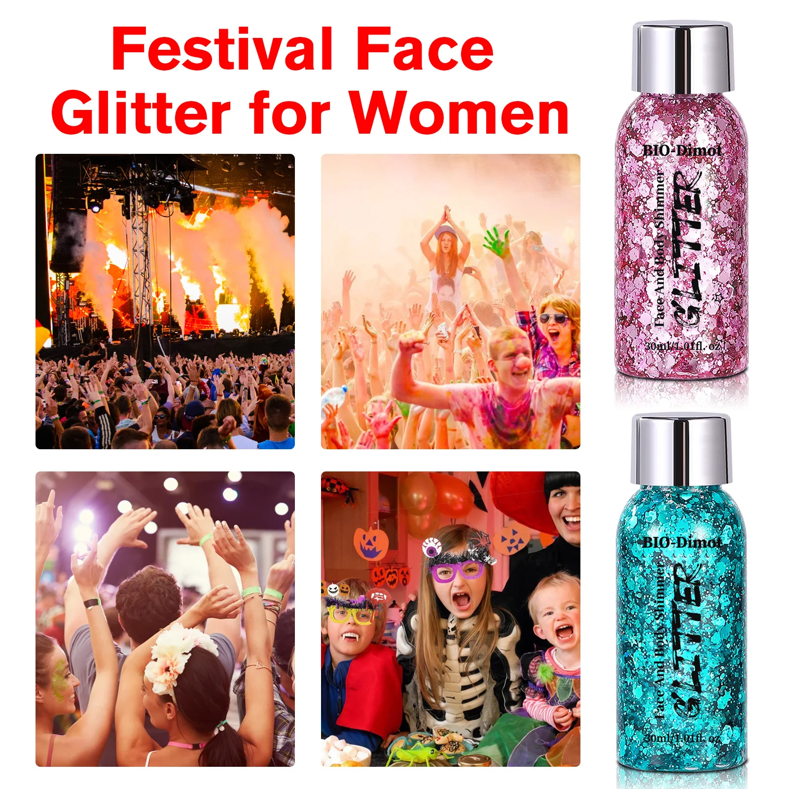 جل لامع للوجه والجسم 30 مللي مكياج لامع لشفاه العين فن الشعر يدوم طويلاً آمن لامع، مرحلة تنكرية لحفلات المهرجانات