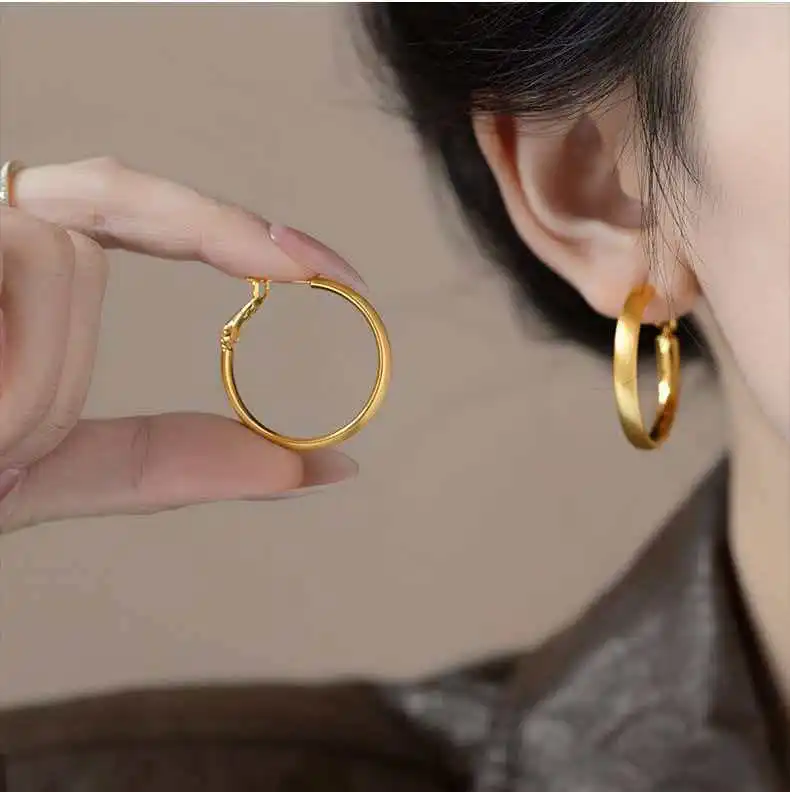 Luxury 24K 9999 Pure Gold real gold Women's Frosted Wire-drawing Earrings