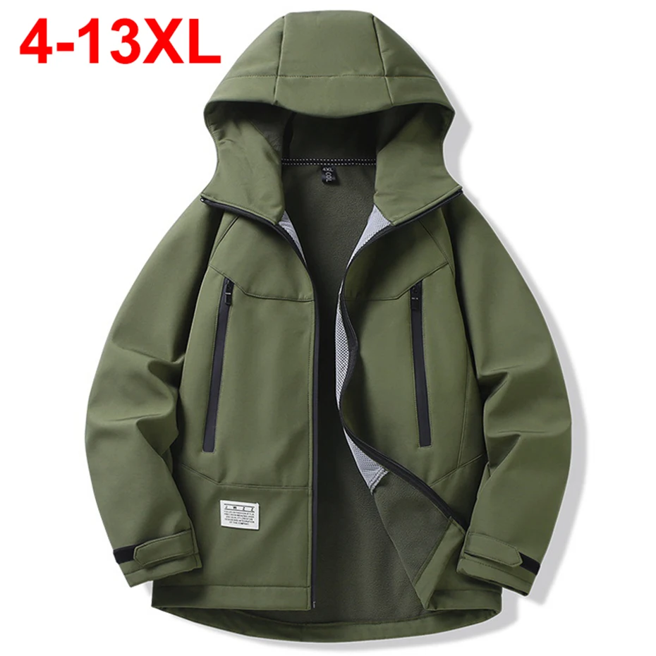 

13XL 12XL Men Jackets Soft Shell Coats Autumn Winter Fleece Hooded Windbreaker Man Big Size 11XL 10XL Jackets