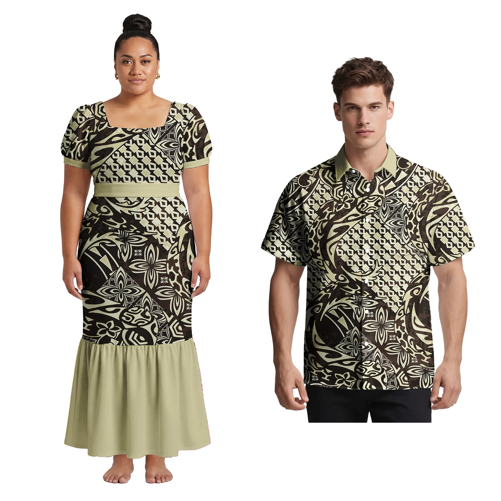 

Custom Samoan Island Short Sleeve Women Clothes Polynesian Beach Holiday Square Neck Dress Ladies Hawaiian Fashion Mermaid Dress