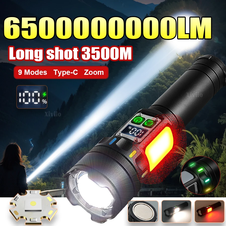 

NEWEST Super Bright LED Flashlight 650000000LM Most Powerful Torch Light Rechargeable Portable Lamp Hunting Camping Lantern