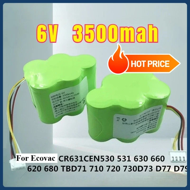 

NEW2PCS 6V 3500mAh Battery For Ecovacs Deebot TBD71/710/720 CEN630 CR631/660/620/680