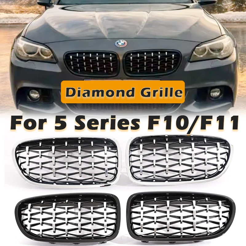 

Diamond Style Grill Chrome Black Silver Points Racing Grille For BMW 5 Series F10 F11 2010-2017 520i 525i 530i 535i 540 528 550i