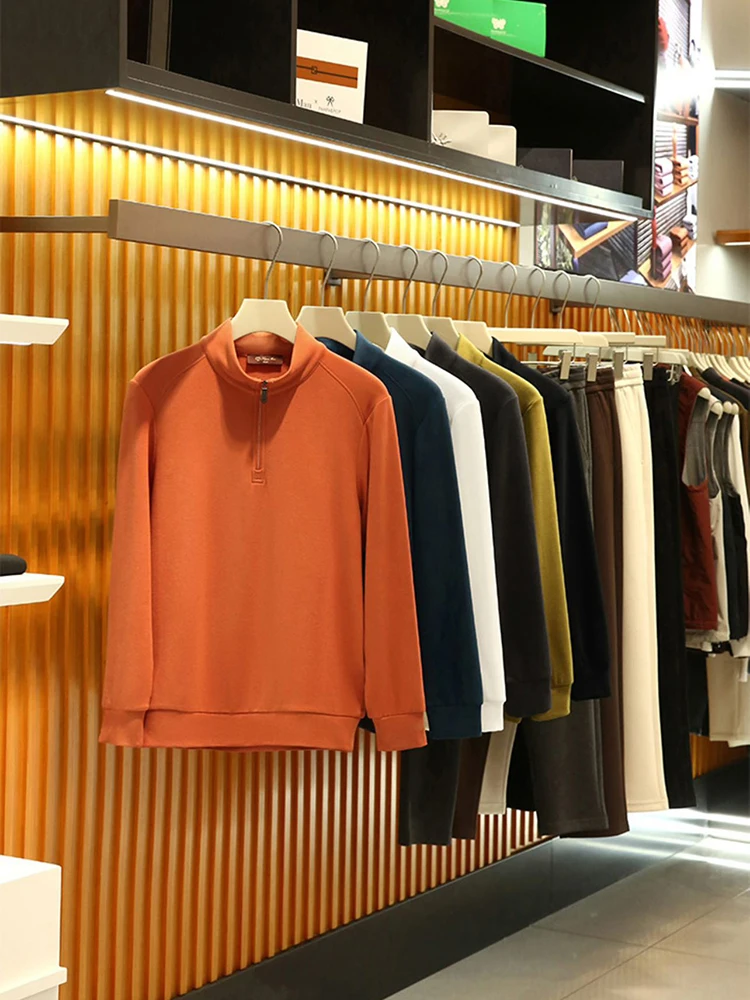 

Мужская спортивная футболка-база для активного отдыха, длинная, из шелковой шерсти, на молнии, в стиле Old Money, для городской молодежи, повседневная