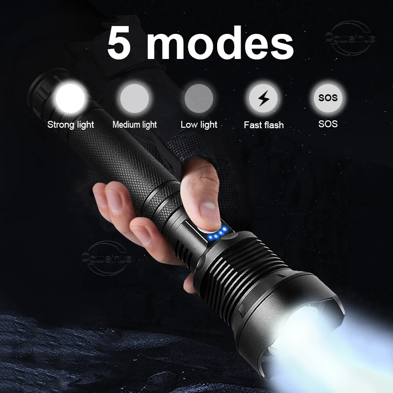 NEW Strong Light Flashlight XHP390 Wick Telescopic Zoom 10000mah Rechargeable Tactical Lantern Self Defense Most Powerful Torch