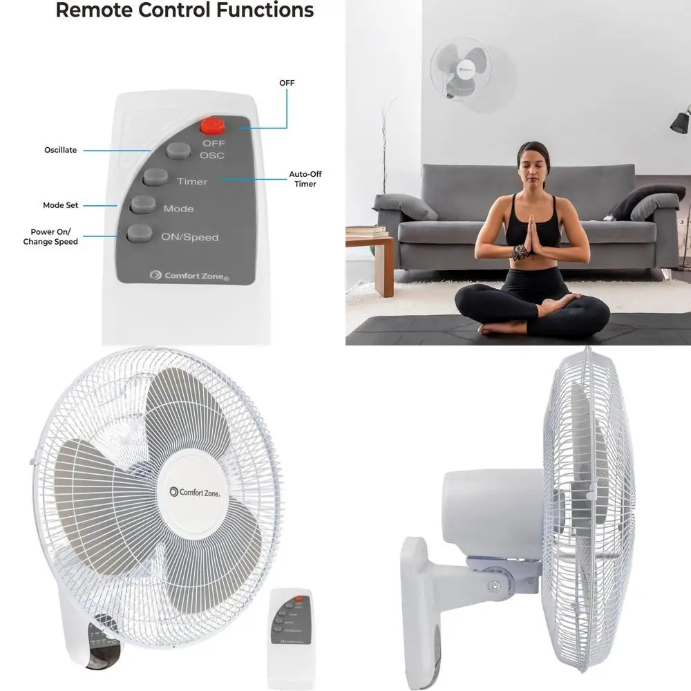 

16-дюймовый настенный вентилятор с пультом ДУ, 3 скоростями, таймером и режимами сна — идеально подходит для дома, офиса и спортзала