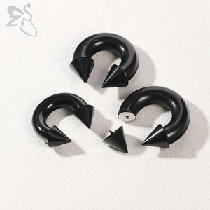 ZS 1 Buah Cincin Hidung Tapal Kuda Spike Warna Hitam Kerucut Baja Stainelss Penusuk Ukuran Besar Expander Telinga Hidung Septum Barbel 2/4/6 / 8G 10 penjualan terbaik tindik tongkat pangeran albert - №