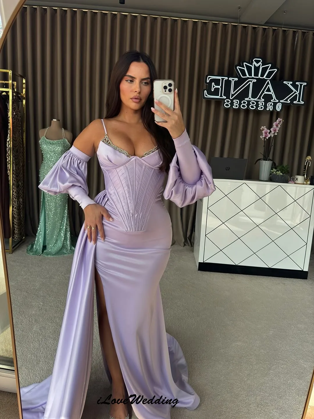 Aangepaste V-hals Paarse Galajurken 2025, Satijn Halve Mouw Zeemeermin Elegante Vrouwen Feestjurk Linten Formele Jurken Vloerlengte