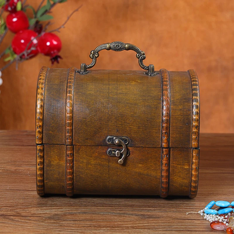

Vintage Wooden Trinket Jewelry Storage Box Suitcase Antique Style Treasure Chest Jewelry Necklace Souvenirs Organizer Photo Prop