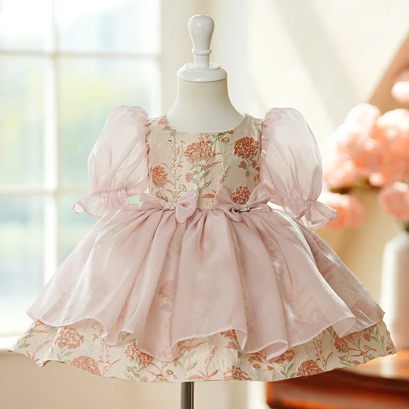 2024 Quality Flower Girls Dress Wedding Birthday Dress Big bow First Communion Dresses for Girls Baptism Party Vestidos