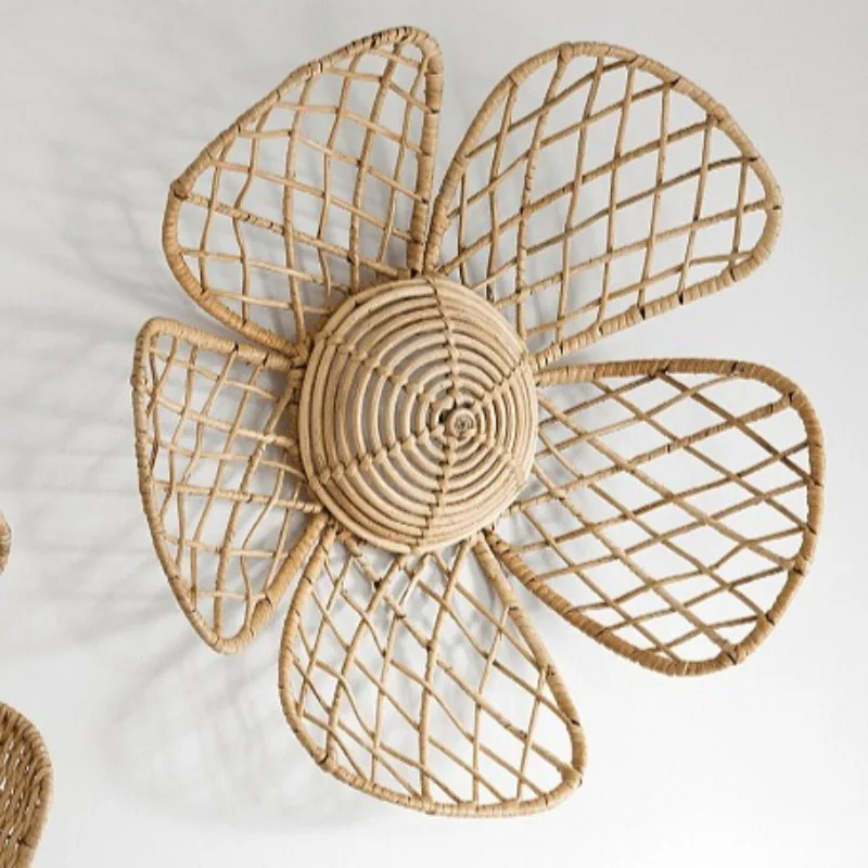 Nordic Flower Wall Hanging Macrame Rattan Decor for Living Room Bohemian Inspirational Home Art Photo Background Bedroom Decor