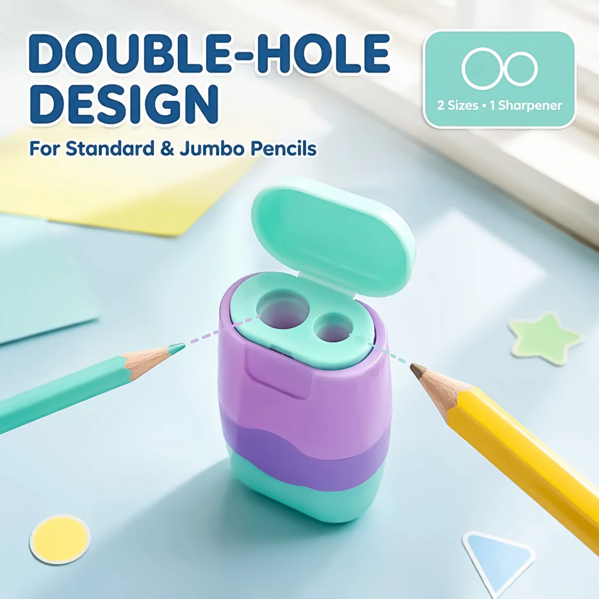 4-Color Dual-Hole Sharpener & Eraser Combo - Stylish Triple-Color Design, Sharp Blades, No Mess, Durable Plastic