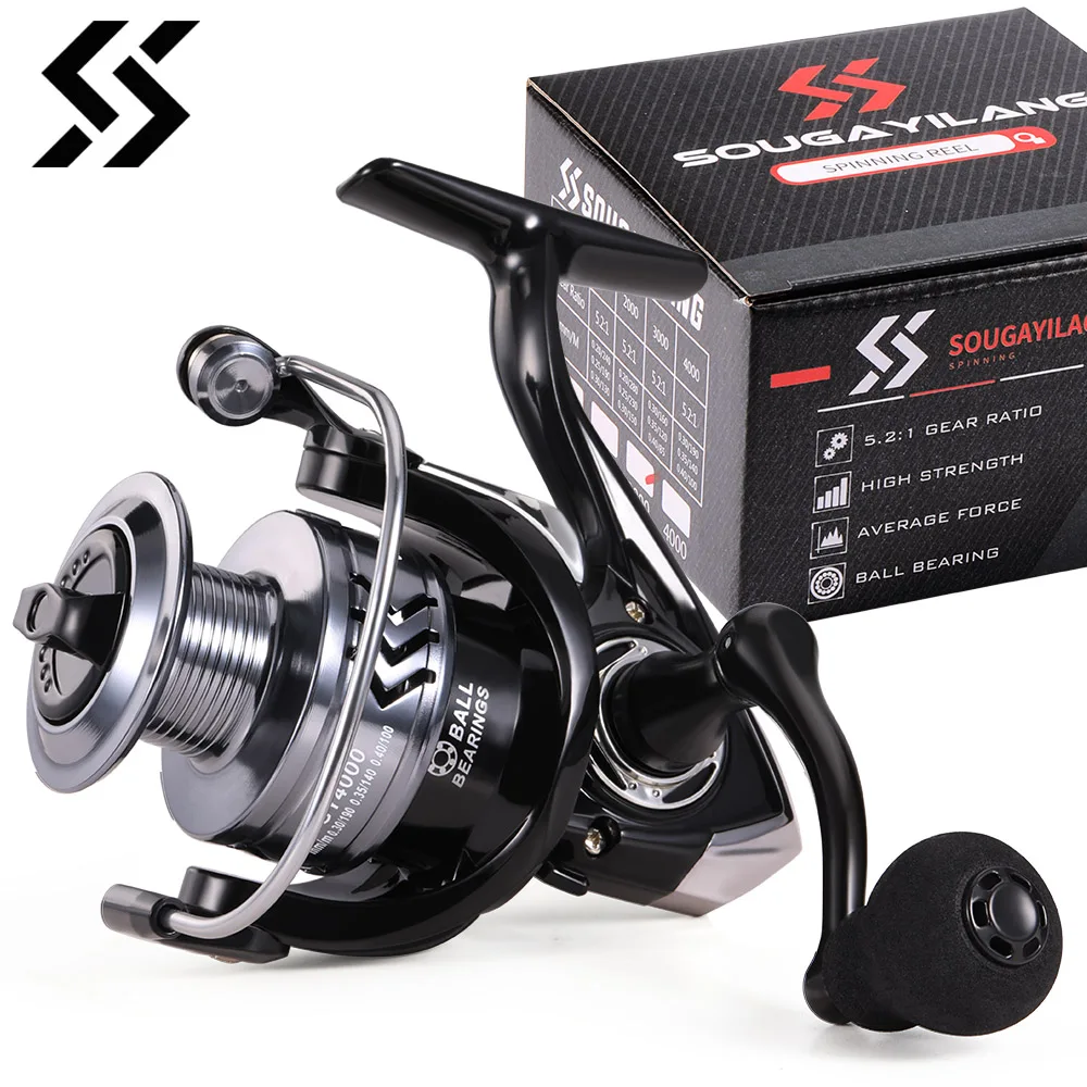 Sougayilang 1000-6000 Spinning Fishing Reel 5.2:1 Gear Ratio Aluminum Spool and EVA Handle Max Drag 8kg for Carp Fishing Fishing