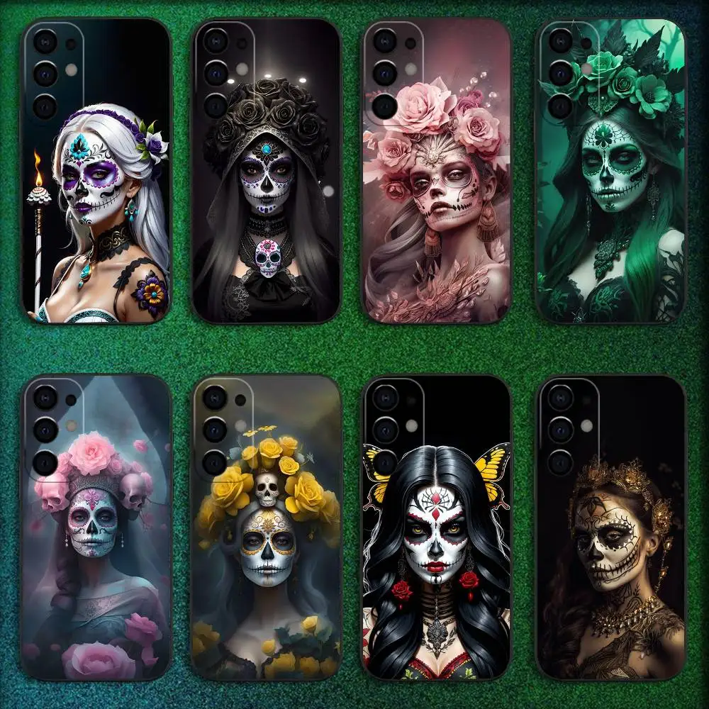 

Mexican Catrina Skull Girl Phone Case For Samsung S25,S24,S21,S22,S23,S30,Ultra,S20,Plus,Fe,Lite,5G Black Cover