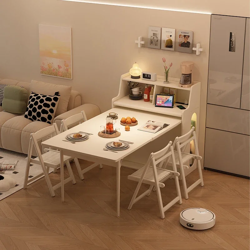 Folding dining table and dining side cabinet integrated household retractable small apartment