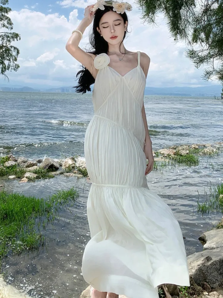 

Summer Spaghetti Strap Womens Dresses Elegant V-Neck Sleeveless Loose Birthday Party Dress Spring Solid Casual Female Clothing