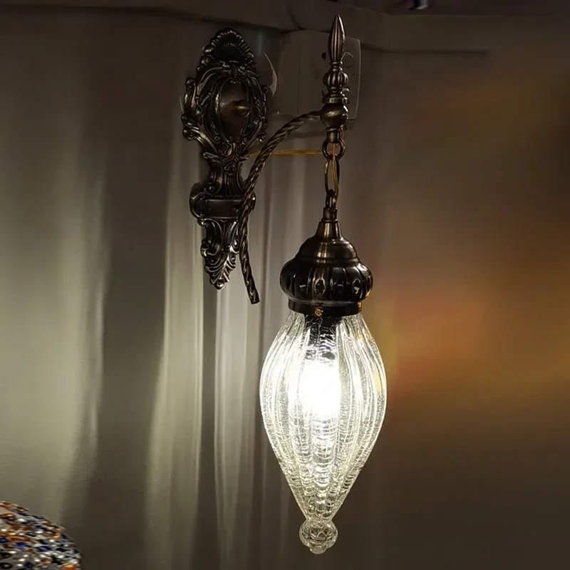 American country private room restaurant wall lamp bar club color Turkish lamp crystal glass decorative Thai lamp