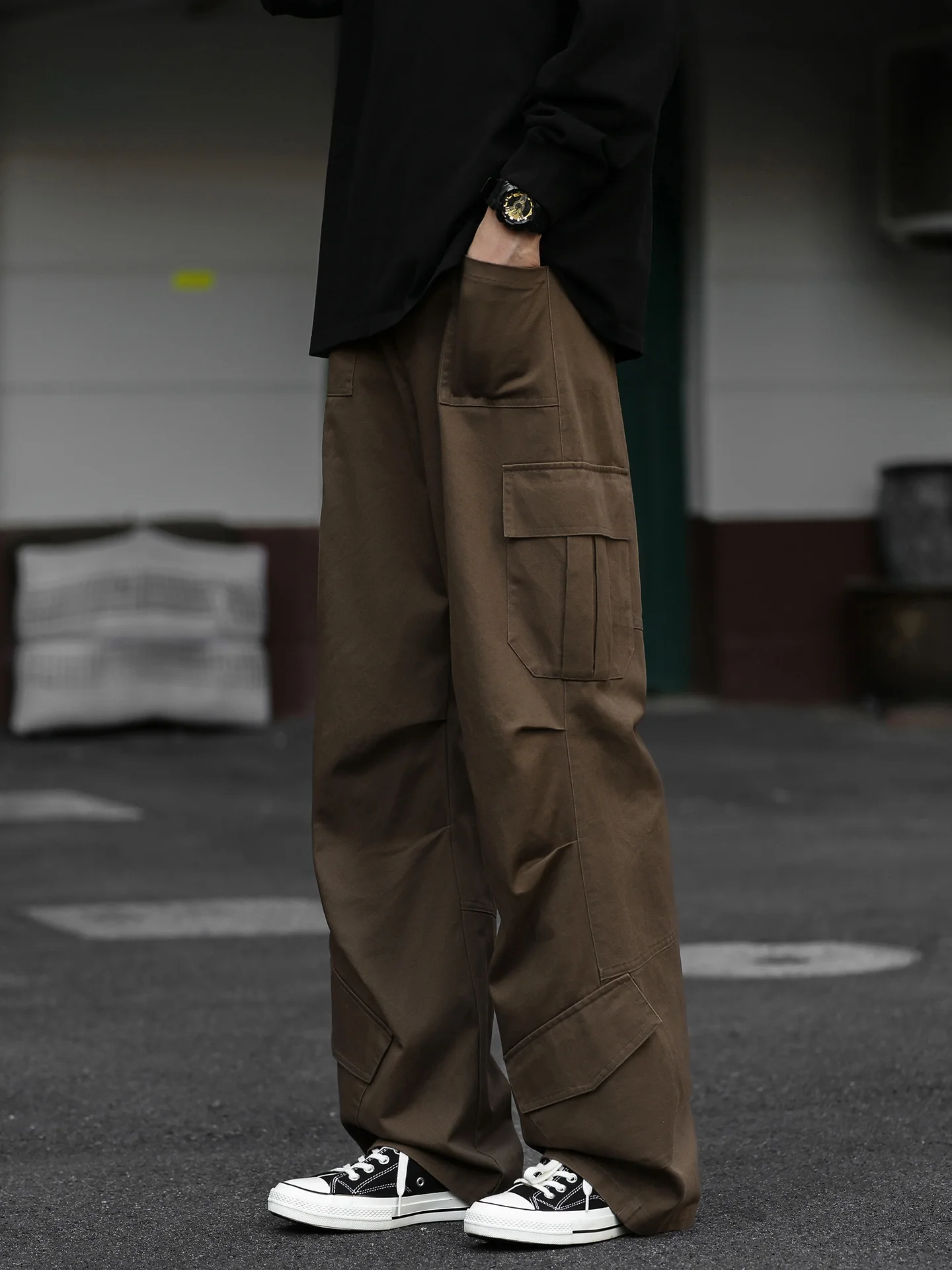 

Мужские повседневные брюки American Sle из чистого хлопка в стиле ретро с множеством карманов, осенне-зимние, для активного отдыха, плиссированные, прямого кроя