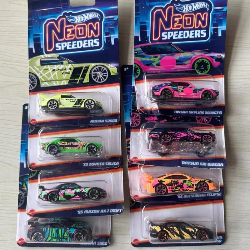 

Original Hot Wheels Neon Speeders Series 8 Diecast Cars Set 1/64 Scale Models Mazda RX-7 Datsun 510 HLH72 Collectible Toys Gifts