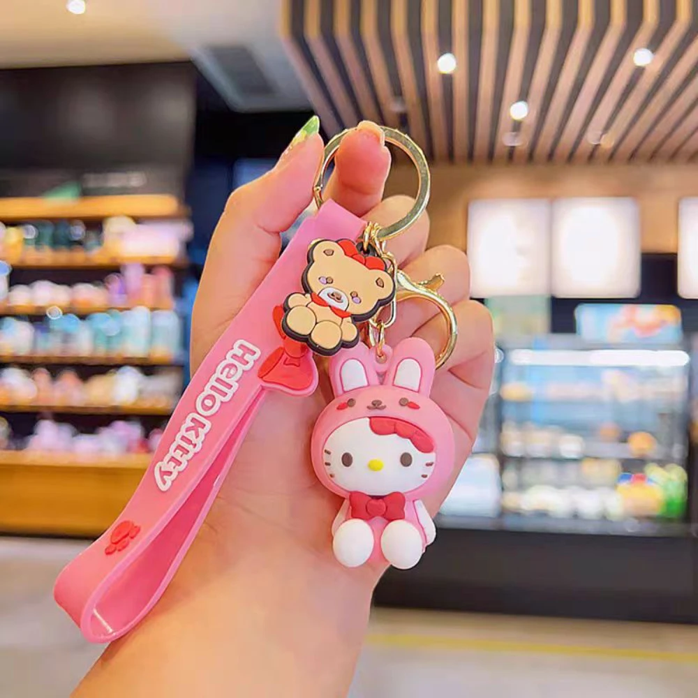 Sanrio Hello Kitty Kuromi Melody Cute Doll Keychain Anime Cinnamoroll Pom Pom Purin Student Schoolbag Hanging Girls Holiday Gift image 2
