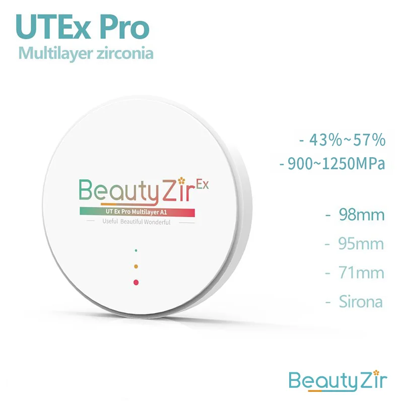 Materiały do protez Beautyzir półprzezroczyste cyrkonowe UTEx Pro 98mm najlepszy efekt estetyczny