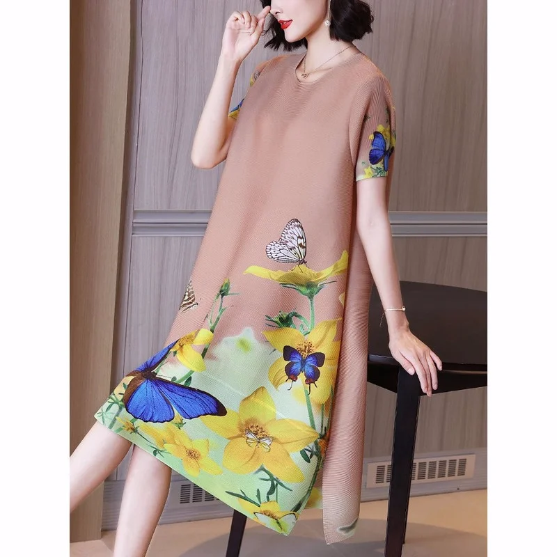 Female dress 2023 summer new women's high-end foreign gas pleated A word skirt pleated method large size  mm dress new