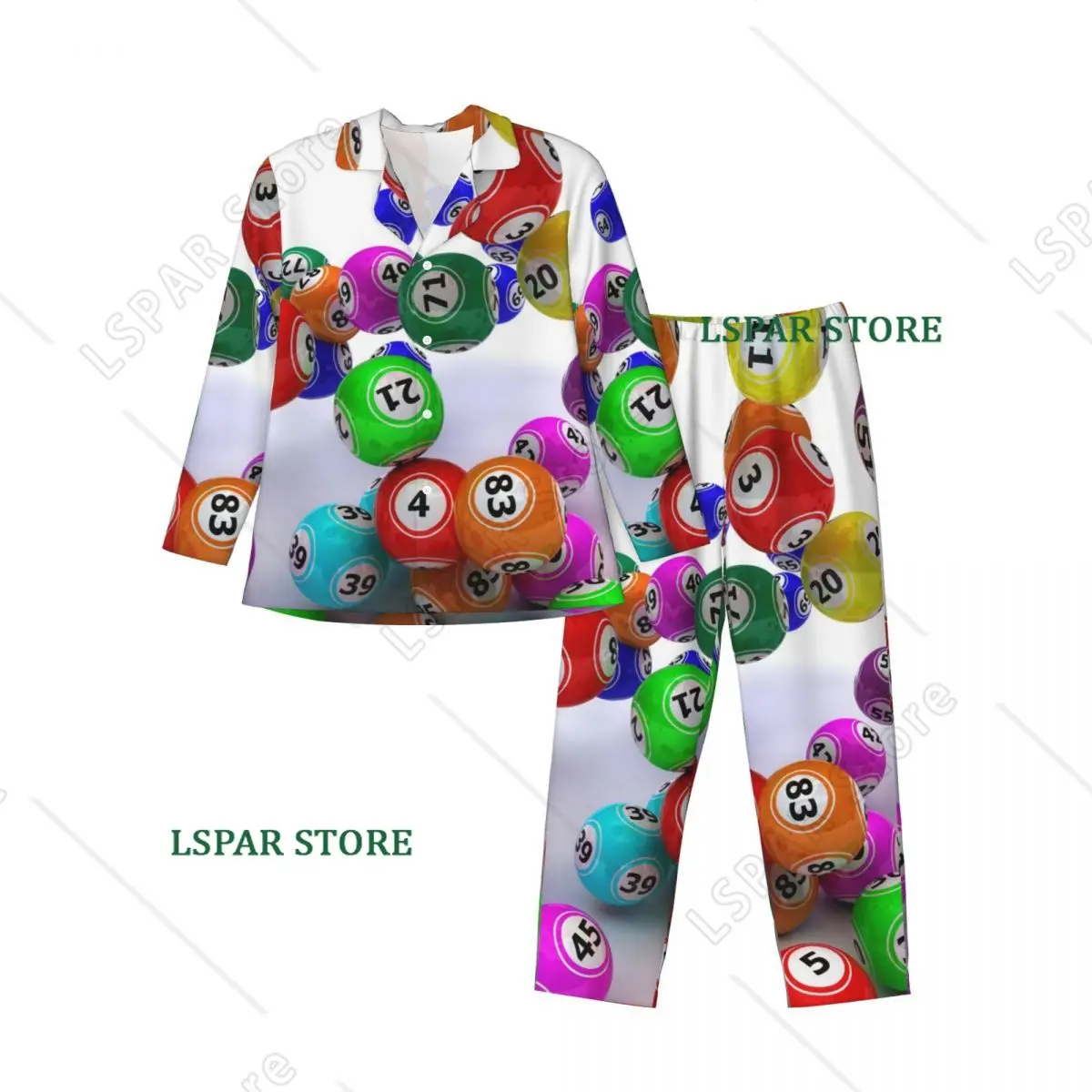Men's Home Suits Long-sleeved Colorful Bingo Balls Suits for Autumn and Winter Pajamas for Men