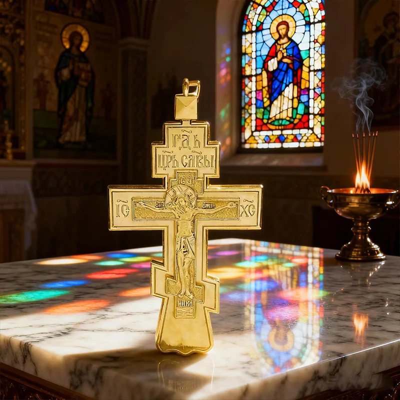 Neues 2026 Klassisches Orthodoxes Kreuz-Anhänger, vergoldet mit graviertem Kruzifix, christliche Andachtskette für den Gottesdienst und den Alltag – Detail 13