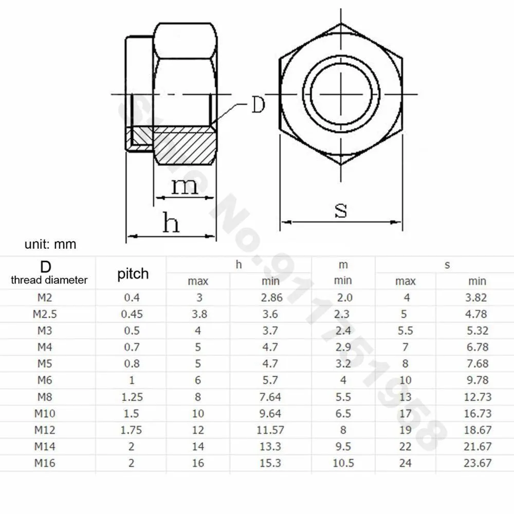 M3 M4 M5 M6 M8 M10-M16 304 Stainless Steel Thickened/Thin/DIN985 Left Thread Self-locking Nylon Insert Lock Nut DIN982 GB6172.2