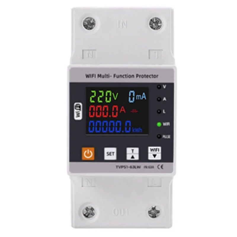 63A TUYA Wifi Smart Earth Leakage Over Under Voltage Protector Relay Circuit Breaker Energy Power Kwh Meter