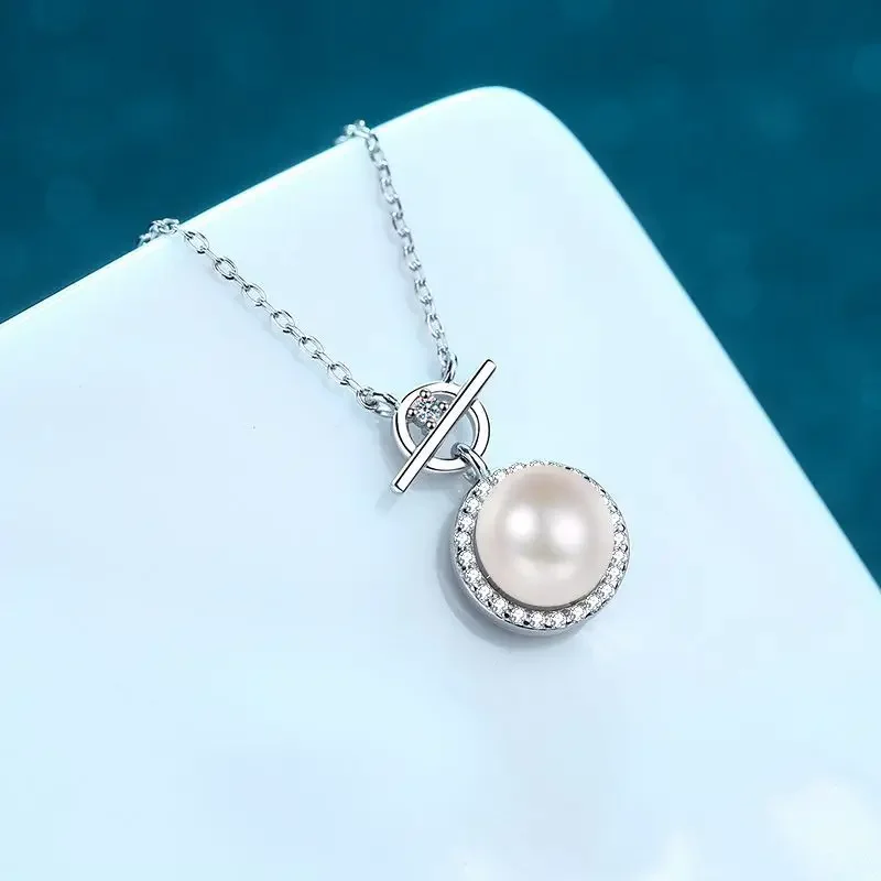 

HAIMAITONG Collarbone chain female lock deduction PT950 platinum freshwater pearl Moissanite necklace
