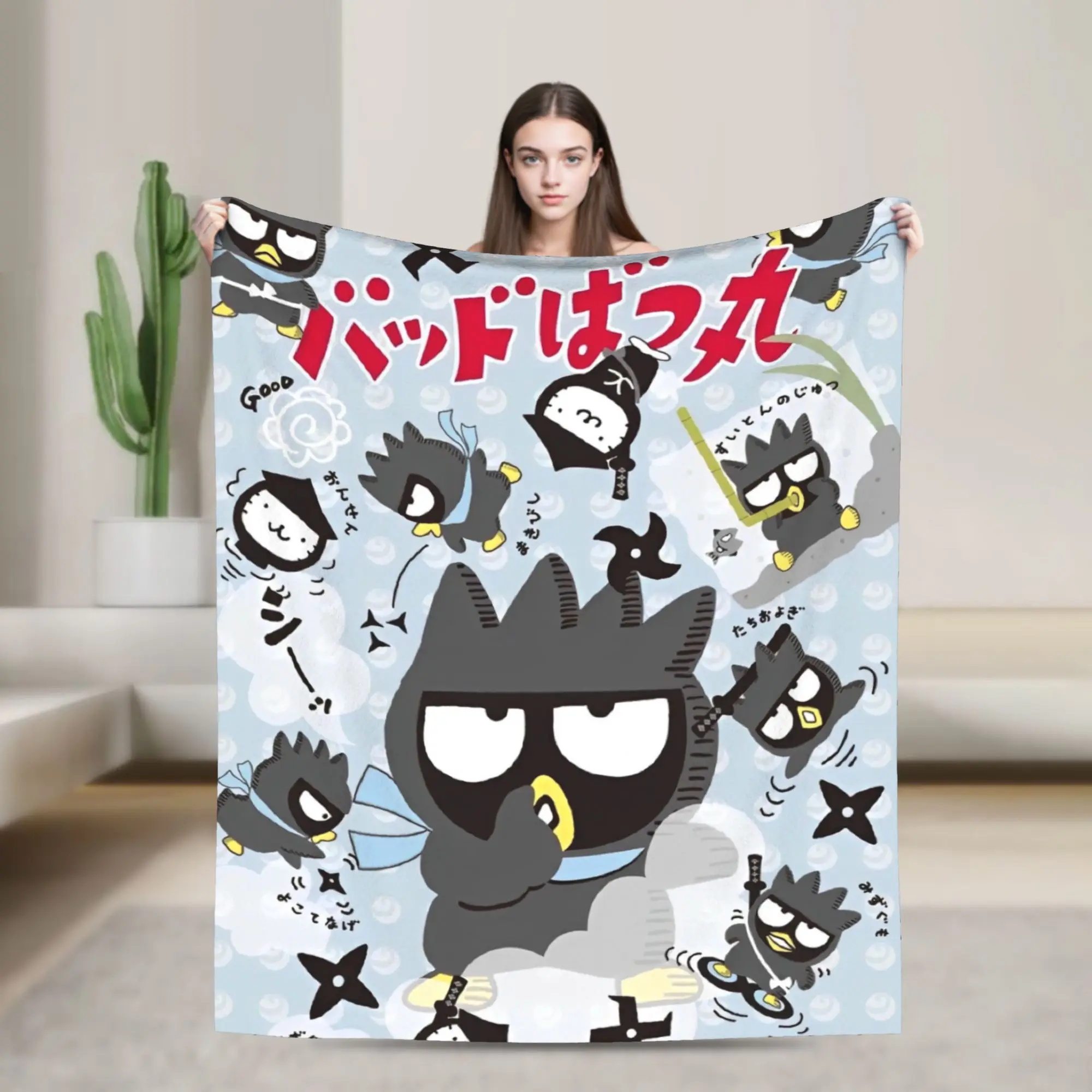 Lindo pingüino de dibujos animados Bad Badtz Maru manta de franela verano aire acondicionado portátil ligero mantas finas colcha