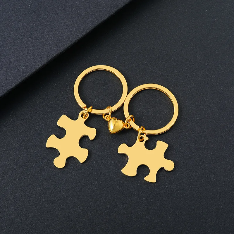 10 Pair/lot  Stainless Steel Puzzle Magnet Keychain  Couple Keyring DIY Jewelry Gift Wholesale