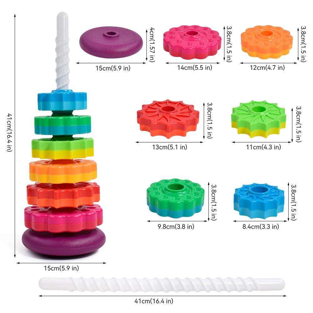 Baby Rotating Rainbow Tower Montessori Baby Stacking Puzzle Toys Safety Early Educational Toy Safety Colored Children\'s Toys